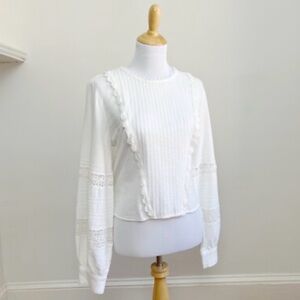 Zara Ivory Crochet Boho Peasant Blouse Puff Bell Sleeve Button Back Size Small